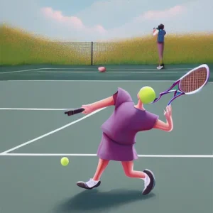 An illustration of a woman playing tennis with a racquet.