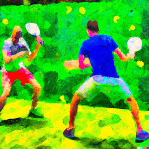 Two men playing frisbee.